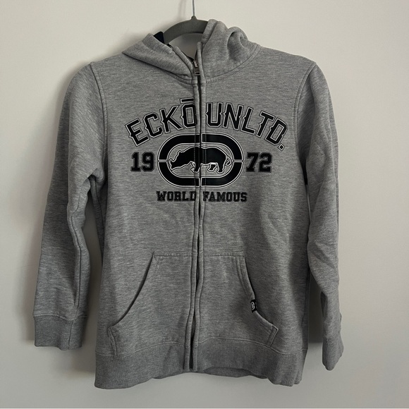 Ecko Unltd Gray and Black Zip Up Hoodie Y2K-Boys Size Medium - Picture 1 of 4
